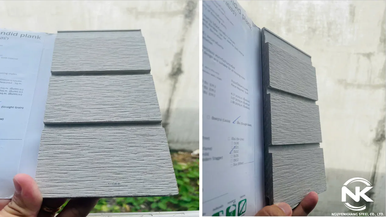 Tấm xi măng giả gỗ ốp tường hèm âm dương tạo mạch ghép kín khít