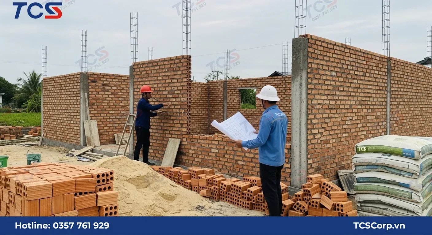 Thi công xây tường nhà cấp 4 đúng vật liệu dự toán