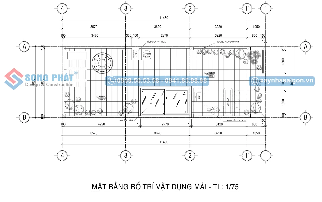 Mặt bằng bố trí vật dụng mái