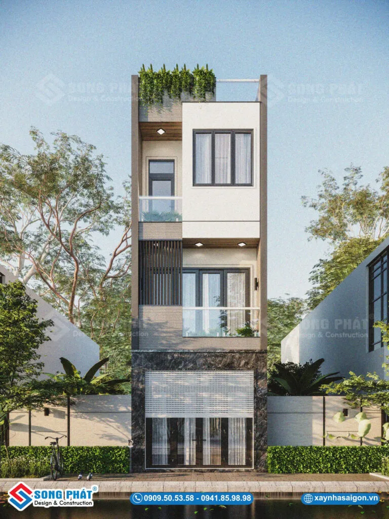 Thiết kế nhà 3 tầng 4x13m mặt tiền phong cách tối giản