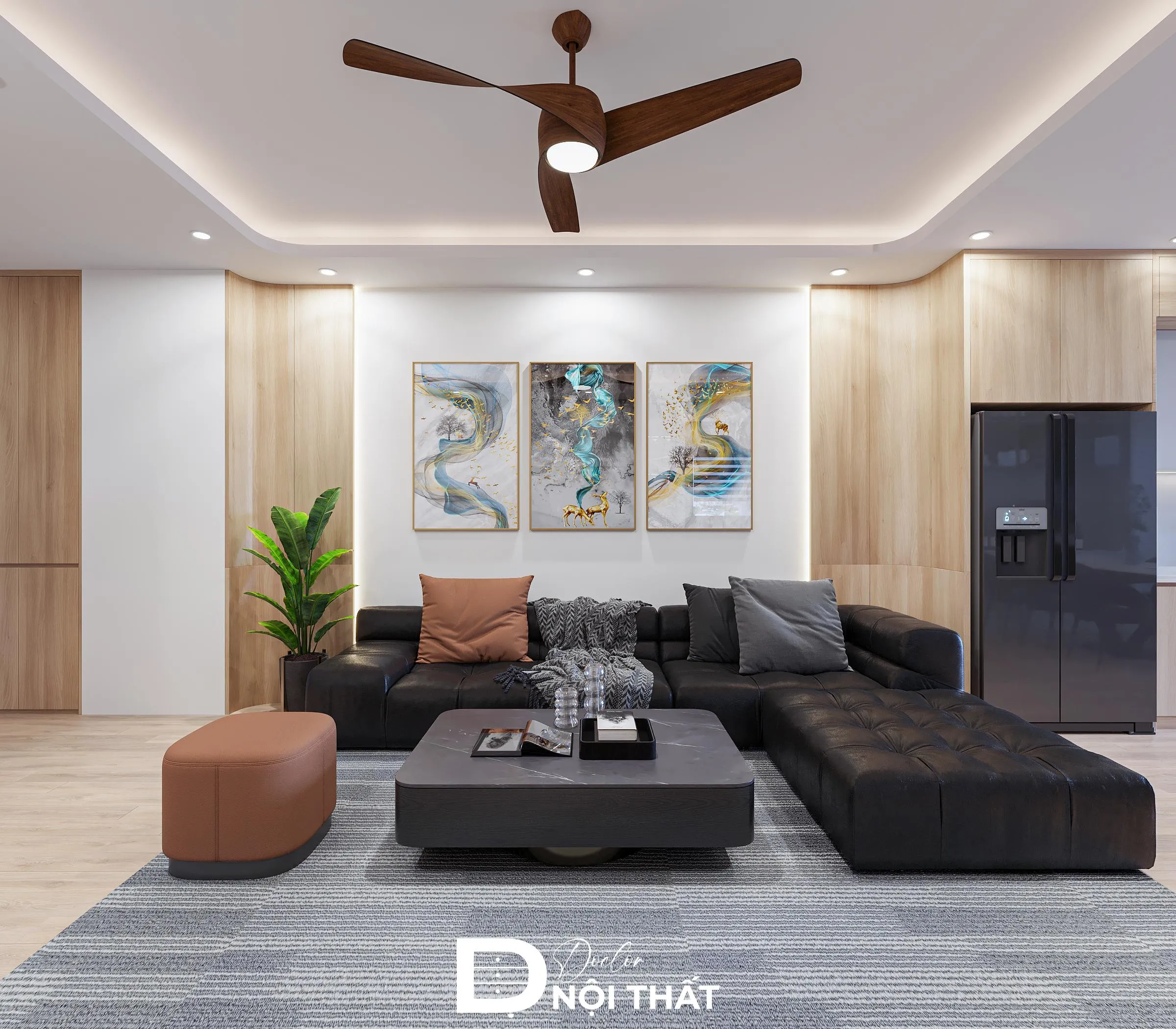 Thiết kế nội thất chung cư 45m2 với đường nét thẳng nét với hình khối tạo cảm giác trẻ trung, năng động