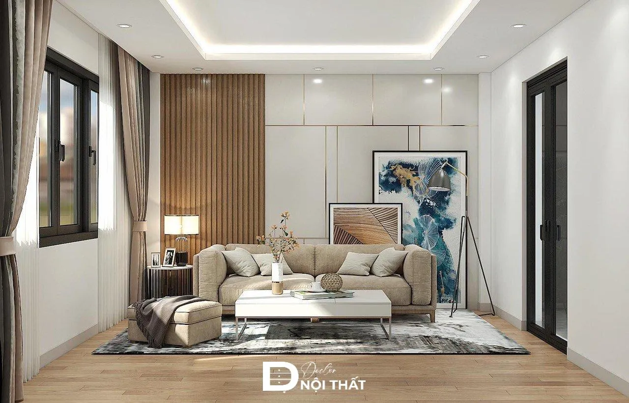 Không gian phòng khách căn hộ 45m2 1 phòng ngủ được bố trí tách biệt để tạo cảm giác sang trọng, tinh tế