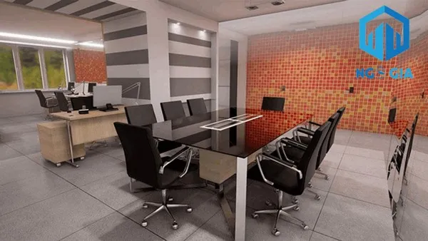 Mẫu 9 – Bố trí khu làm việc tập trung