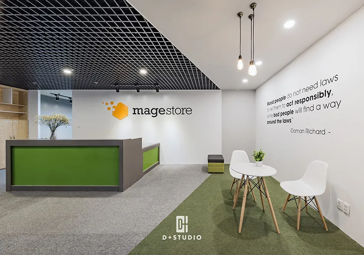 thiết kế văn phòng xanh gam màu xanh lá chủ đạo