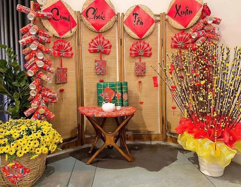 Mẫu tiểu cảnh Tết đơn giản, tiết kiệm
