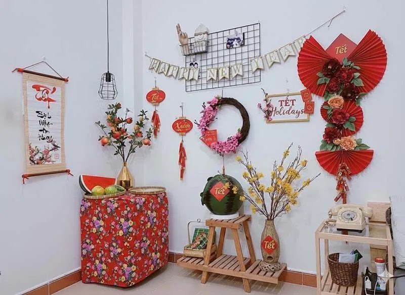 Mẫu tiểu cảnh Tết đơn giản