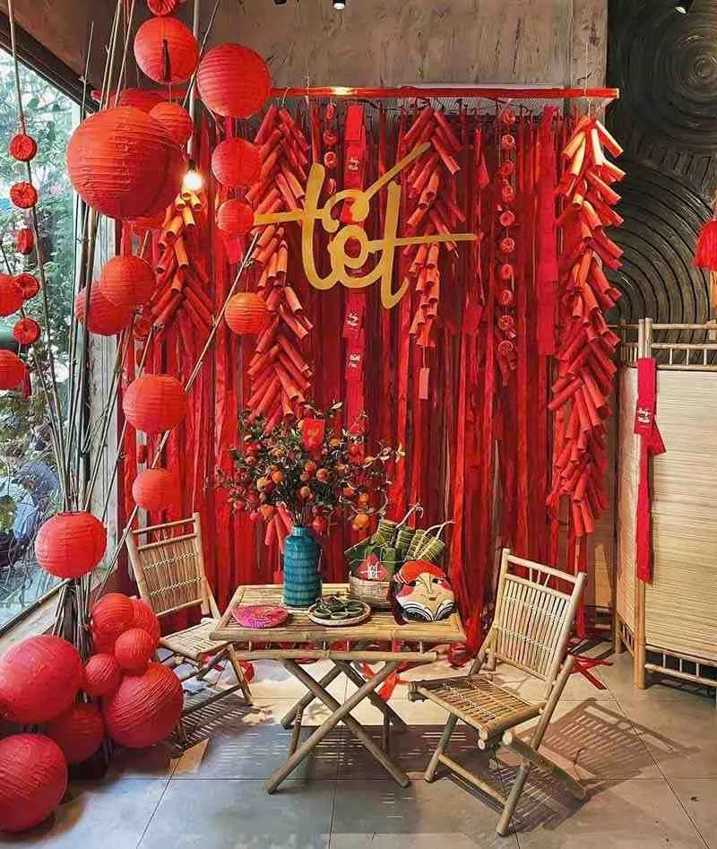 Mẫu tiểu cảnh Tết màu đỏ