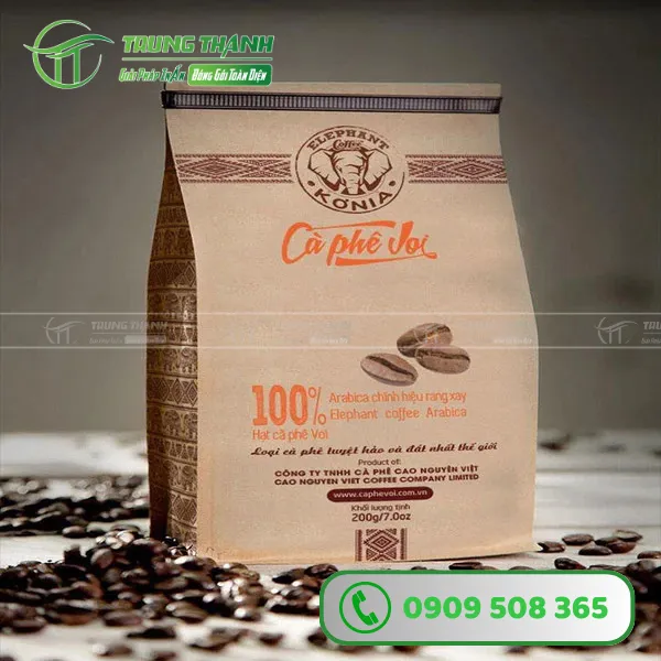 tui ca phe in san giay kraft in an dep mat