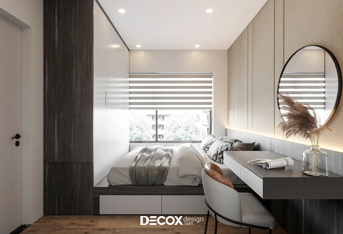 Thiết kế phòng ngủ nhỏ cho vợ chồng với tone màu sáng