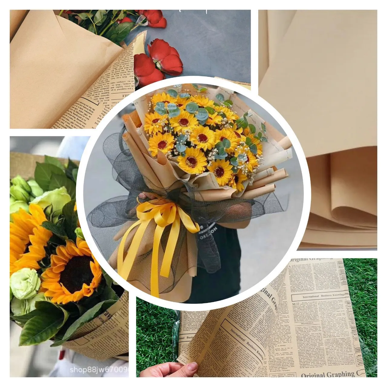 Chi tiết bó hoa phong cách vintage sử dụng giấy báo xi măng cao cấp